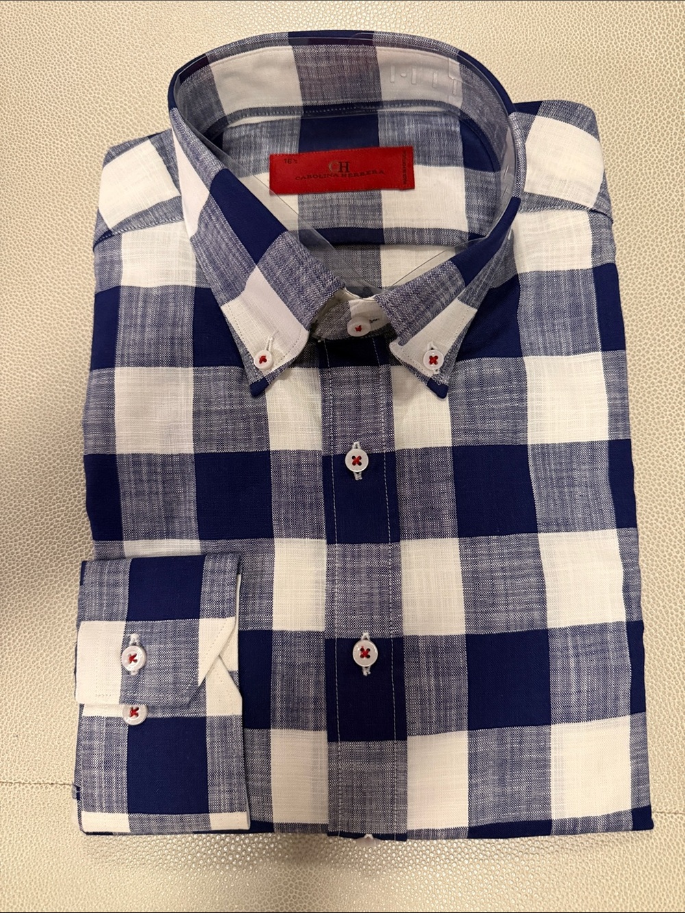 Men's Blue and White Check Button-Down Shirt